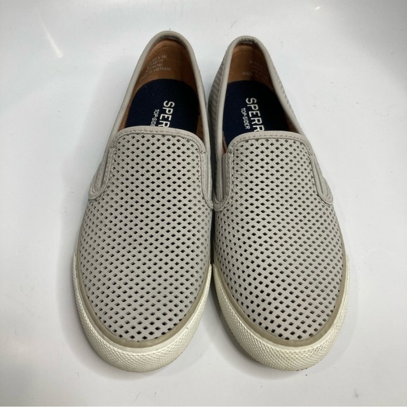 Sperry perforated leather loafers slip on shoes gray size 9 - Picture 2 of 7